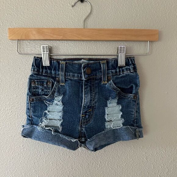 Girls Upcycled Vintage Levi’s Distressed Denim Shorts - Picture 1 of 6